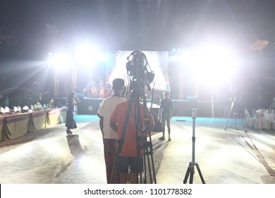 Video Production Camera Social Network Live Recording On Stage Event Which Has Session Of Contest, Performance, Concert Or Business Seminar.  World Class Stage And Ob Switch Team, High Low Exposure