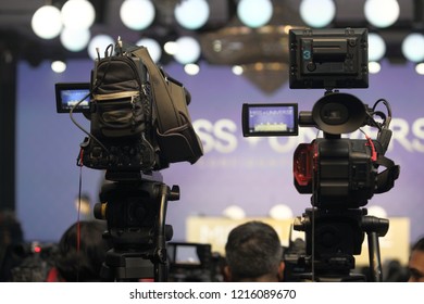 Video Production Camera Social Network Live Recording On Stage Event Which Vdo Has Interview Session Of Contest, Performance, Concert Or Business Seminar.  World Class Stage And Ob Switch Team