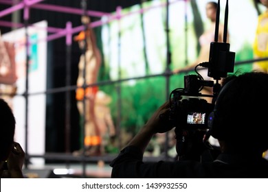 Video Production Camera Social Network Live Recording On Stage Event Which Has Interview Session Of Contest, Performance, Concert Or Business Seminar.  World Class Stage And Ob Switch Team