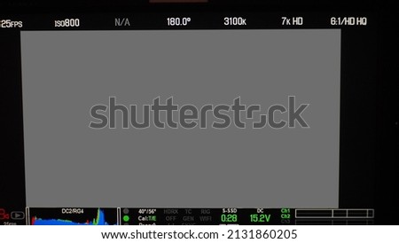 Video recording interface. VDO production recording camera viewfinder on monitor. Movie Camera frame viewfinder screen. Film recorder digital display interface UI. Shooting indicator settings screen.