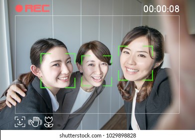 Video Selfie. Facial Recognition System Of Video Camera. Interface Of Mobile Camera App.