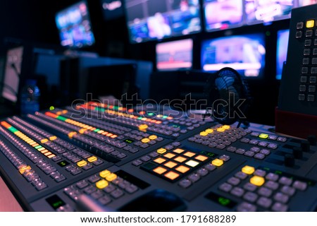 video switch of Television Broadcast, working with video and audio mixer, control broadcasts in recording studio. ストックフォト © 