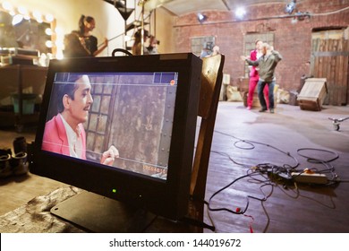 Videomonitor At Movie Set Of Musical Video Clip