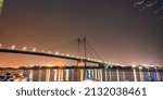 Vidyasagar Setu, longest cable stayed bridge and second on Hooghly River at dusk time in Kolkata, West Bengal, India.