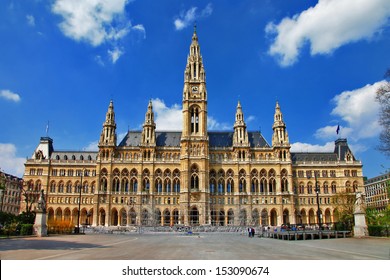 Viena capital, impressive gothic architecture of City hall. Travel and landmarks of Austria