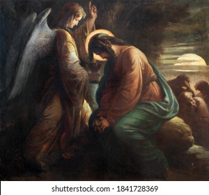 VIENNA, AUSTIRA - OCTOBER 22, 2020: The painting of Jesus in the Gethsemane garden in church St. Johann der Evangelist by Karl Geiger (1876).
