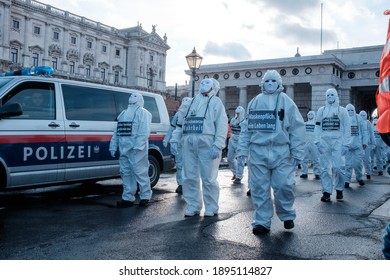 Vienna, Austria - 01 16 2021: Demonstration March  Against Corona Measures By The Austrian Federal Government And Against Planned Vaccination And Lockdown.