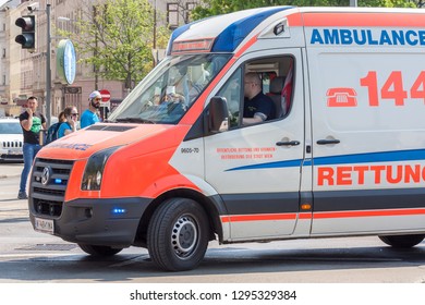 Vienna / Austria - 04 22 2018: Emergency Medical Car At The Vienna City Marathon 2018