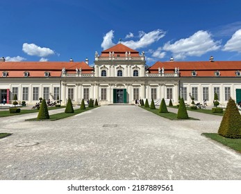 Vienna, Austria, - 05 20 2022: Belvedere Palace, Belvedere Palace building and gardens and  statues, Vienna, Austria, outdoors