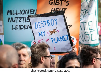Vienna, Austria - 09 27 2019: Earth-Strike demonstration - crowd with signs