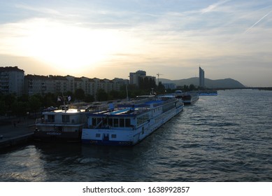 Vienna, Austria, 14 May 2007, Cruise Ship At The Danube River Near The Bridge Reichsbrücke