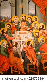 Vienna, Austria, 2016/11/26. The icon of the last supper of Jesus Christ in Saint Hripsime Church (Armenian Apostolic Church).