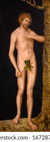 Vienna, Austria. 2019/10/23. "Adam and Eve" (c. 1510-1520) by Lucas Cranach the Elder (1472-1553). Kunsthistorisches Museum (Art History Museum) in Vienna.