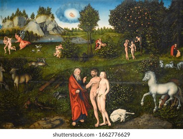 Vienna, Austria. 2019-10-23. "Paradise" (1530) by Lucas Cranach the Elder (1472-1553). Kunsthistorisches Museum (Art History Museum) in Vienna.