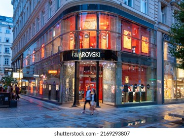 VIENNA, AUSTRIA, 21 July, 2014: Swarovski store entrance in the evening