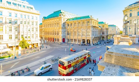 Vienna, Austria - 5 June, 2022: Scenic View Of State Opera Building And Old Town Skyline. Central Vienna City Travel Photo.