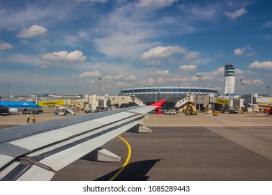 Vienna, Austria, April 2018 - Waiting for take off at Vienna airport