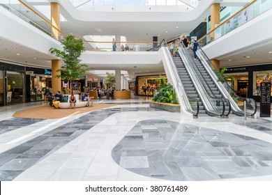 VIENNA, AUSTRIA - AUGUST 10, 2015: People Shop In Shopping City Sud Luxury Mall The Biggest Shopping Mall In Austria.