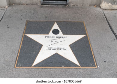 Vienna, Austria - August 30, 2020: Pierre Boulez star sign on Vienna`s Walk of Fame.