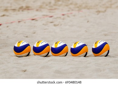 Vienna, Austria - August 5, 2017. FIVB Official Tournament Balls At Beach Volleyball World Championships In Vienna.