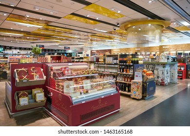 VIENNA, AUSTRIA - CIRCA MAY, 2019: Duty Free Shopping Area At Vienna International Airport.