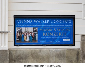 VIENNA, AUSTRIA - DECEMBER 06, 2017:  Advertising Poster For Mozart And Waltz Concert At The Palais Palffy