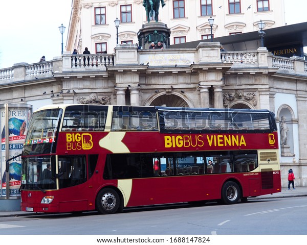 VIENNA, AUSTRIA -\
DECEMBER 15: Tourist bus in Vienna, Austria on December 15, 2019.\
In Vienna there are several tourist bus services that show the city\
with an audio guide.