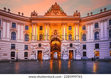 Vienna, Austria. Hofburg Palace in Wien, captured from Michaelerplatz. Stunning blue hour view.