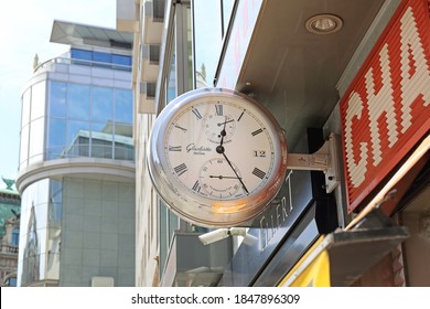 Vienna, Austria - July 12, 2015: Glashutte Original Clock Sign At Store Front In Wien, Austria.