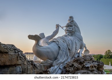 Vienna, Austria - July 2019: The Gardens Of  Schö﻿nbrunn Palace (Schloss Schönbrunn) Schonbrunn In Vienna Austria. Architectural Elements And Sculptures. OUtdoor Art