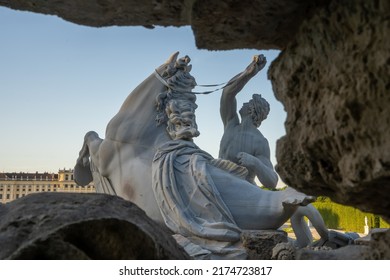 Vienna, Austria - July 2019: The Gardens Of  Schö﻿nbrunn Palace (Schloss Schönbrunn) Schonbrunn In Vienna Austria. Architectural Elements And Sculptures. OUtdoor Art