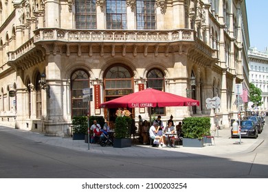 Vienna, Austria, July 24, 2021. Cafe Central Terrace. From 1975 To 1982, The Building Was Renovated And The Café Central Reopened Its Doors. 