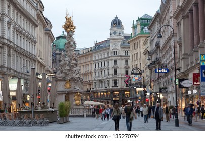 VIENNA, AUSTRIA - JUNE 9,2012. Tourists on foot Graben Street in Vienna, Austria, June 9,2012. The population of Vienna makes 1,68 million people, Vienna is  largest on the population  city of Austria