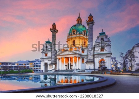 Vienna, Austria. Karlskirche is a Baroque church in Wien. Its impressive dome make it a popular.
