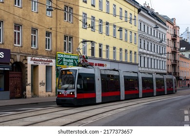 VIENNA, AUSTRIA - MARCH 05, 2022. Tram Siemens VLF-B #640 riding in the streets of Vienna.
