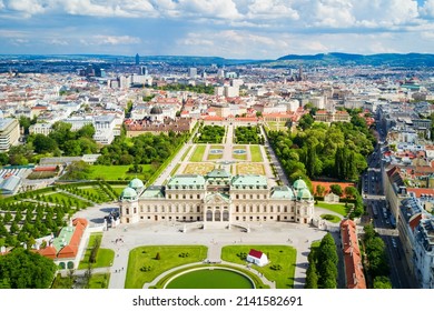Vienna, Austria - May 12, 2017: Belvedere Palace aerial panoramic view. Belvedere Palace is a historic building complex in Vienna, Austria. 