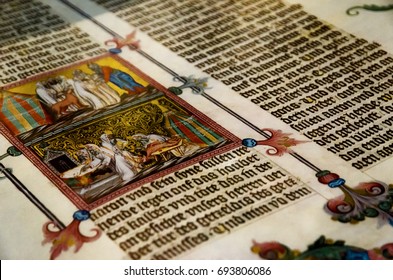 VIENNA, AUSTRIA - MAY 20, 2017: Ancient Tome With Miniature In Austrian National Library, Vienna, On May 20, 2017