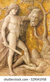 VIENNA, AUSTRIA - MAY 29, 2010: Grisaille (1490) depicting David holding the head of the Giant Goliath