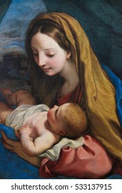 VIENNA, AUSTRIA - MAY 29, 2010: Painting (1660) Depicting Mother Mary And Child Jesus - Nativity Scene At Christmas