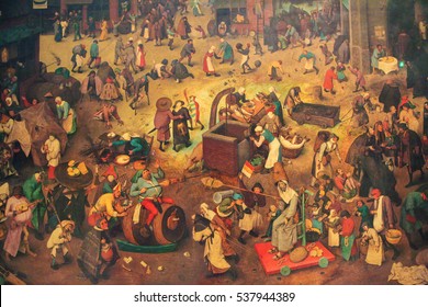 VIENNA, AUSTRIA - MAY 29, 2010: Flemish Renaissance Painting (1567) Depicting The Fight Between Carnival And Lent