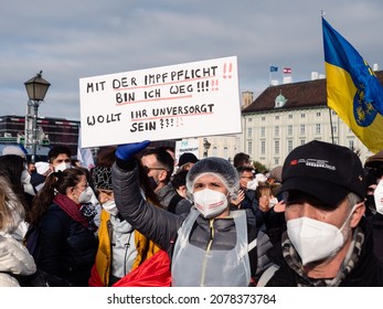 Vienna, Austria - November 20 2021: Anti-Vax Covid-19 Demonstrator Nurse Or Health Care Worker Or Medical Professional.