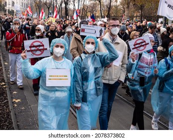 Vienna, Austria - November 20 2021: Anti-Vax Covid-19 Demonstrator Nurse or Health Care Worker.