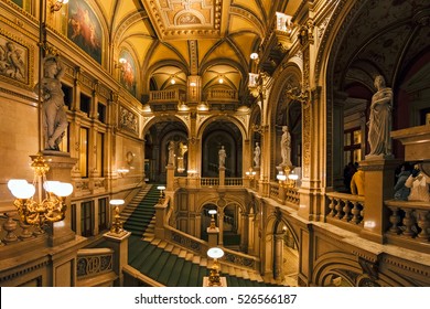 VIENNA, AUSTRIA - NOVEMBER 30, 2016: Interior of Vienna State Opera House. Wiener Staatsoper produces 50-70 operas and ballets in about 300 performance per year.