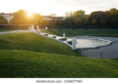 Vienna, Austria - Oct 12, 2019: Cascade Fountain (Kaskadenbrunnen) at Belvedere Palace - Vienna, Austria