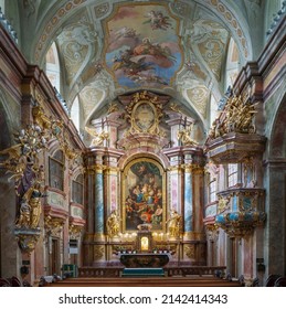 Vienna, Austria - Oct 13, 2019: St Anne Church Interior with beautiful frescos - Vienna, Austria