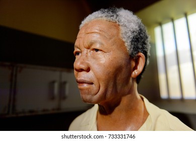 VIENNA, AUSTRIA - OCT 4, 2017: Nelson Rolihlahla Mandela In Prison, President Of South Africa, Madame Tussauds Wax Museum In Vienna.