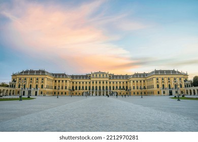 Vienna, Austria - October 10 2022: Schönbrunn Palace In Evening Sunset Light With Clouds, Schonbrunn Castle
