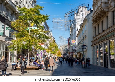 Vienna, Austria - October 2021: Karntner Strasse Street In Center Of Vienna