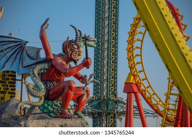 VIENNA, AUSTRIA, Octuber 23: View Of A Satan Statue Inside Of The Prater Amusement Park In Vienna, Austria.