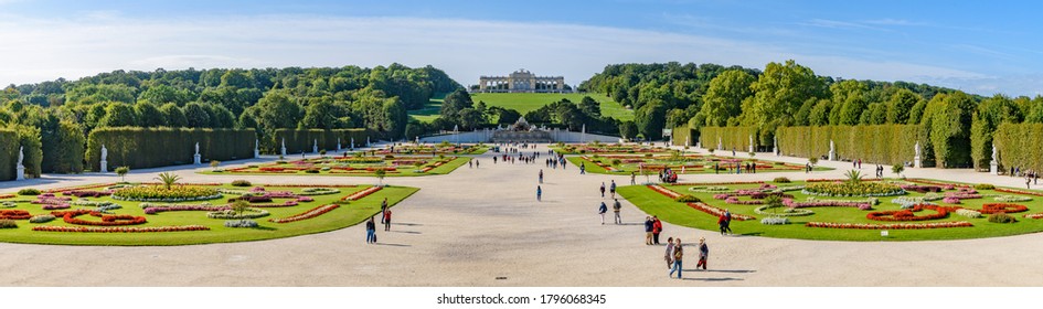 Vienna / Austria - September 19 2019: Panorama Of The Gardens Of Schönbrunn Palace In Vienna, Austria